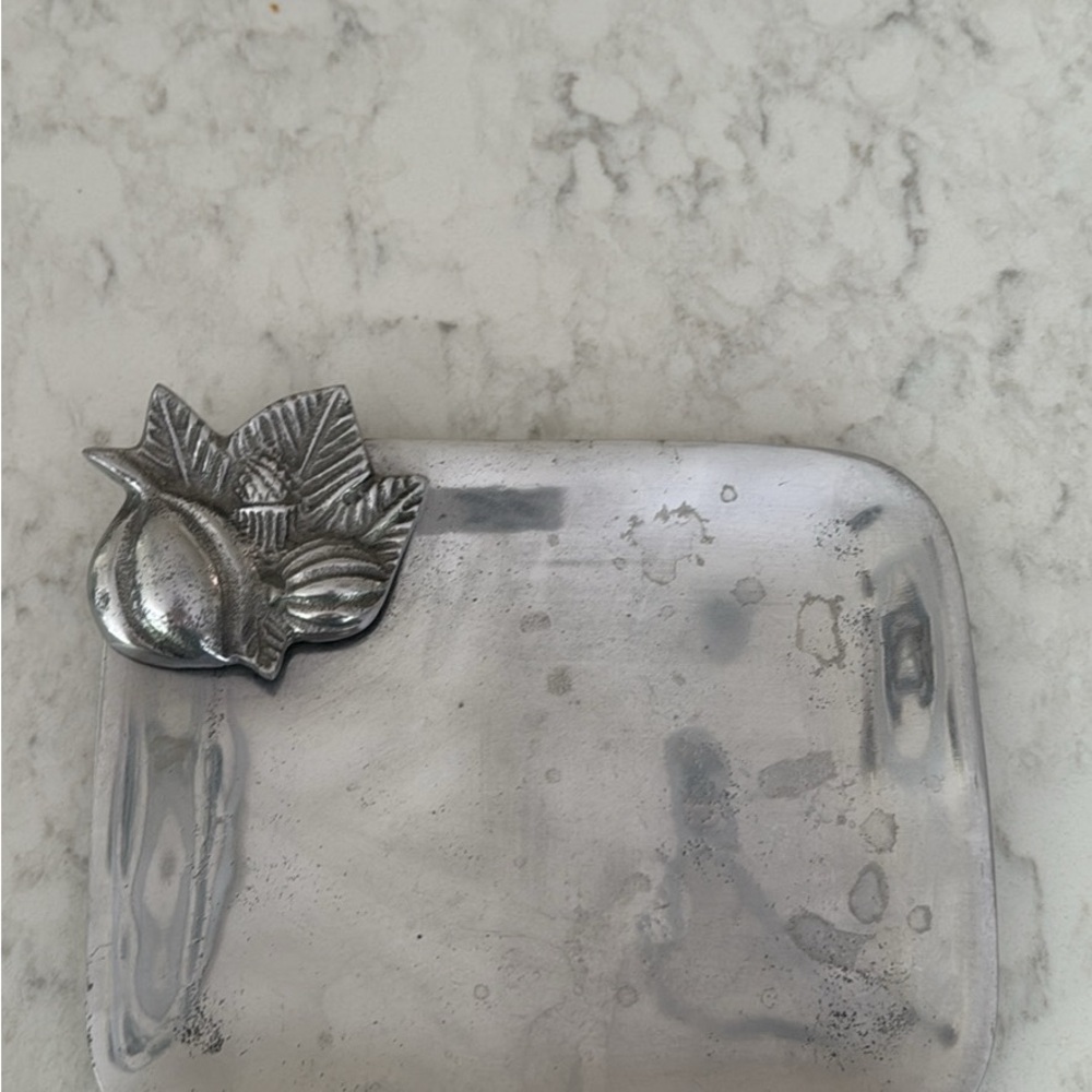 Silver Decorative Tray with Leaf Accent